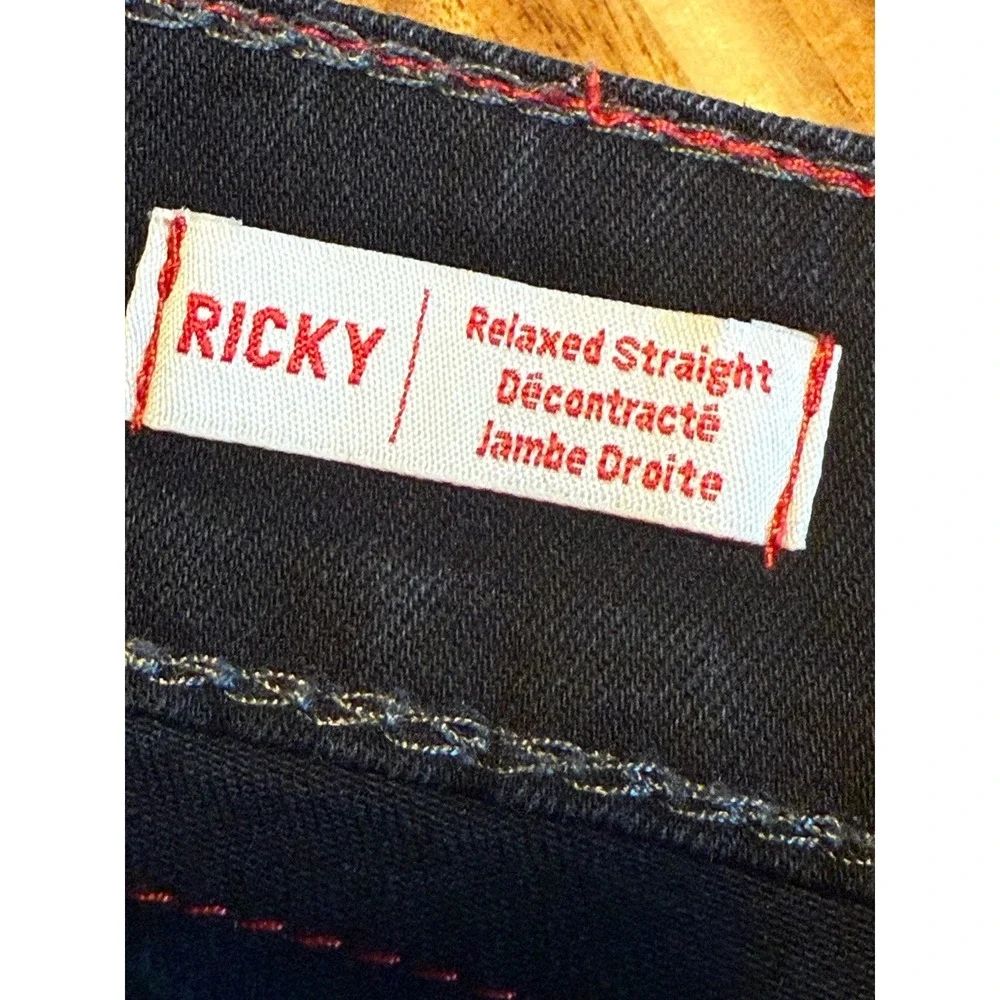 True‎ Religion Jeans 29x32 Dark Blue Big T Flap Pocket Thick Stitch Y2K Selvage